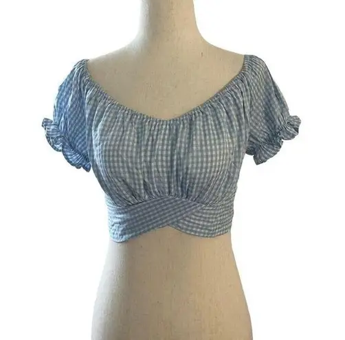 Windsor  Women Size Small Crop Top Shirt Plaid Blue White 19-817