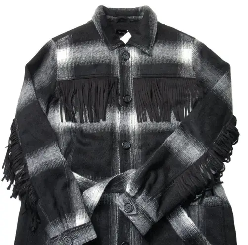 NWT Mother The Fringe Patch Coat in Line 'Em Up Plaid Brushed Flannel Jacket L Size L - Image 3
