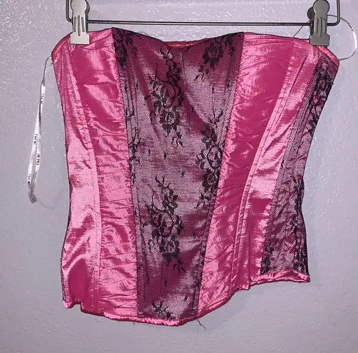 Oh Yes Hot Pink Black Lace Up Lace Corset