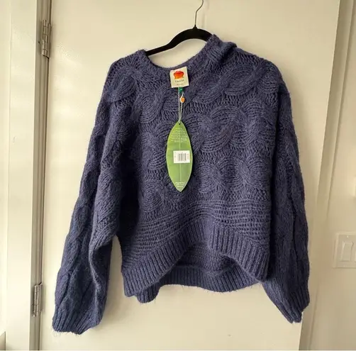 Farm Rio Cable Crewneck wool blend Sweater in Blue Size M