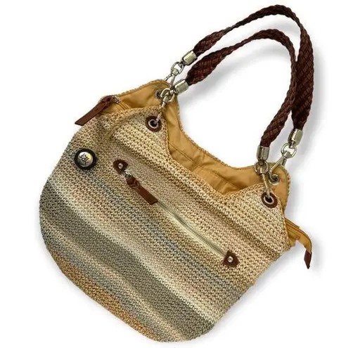 The Sak | Indio Crochet Neutral Sand Stripe Tightweave Medium Shoulder Bag Purse