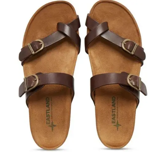 EastLand Women’s Tiogo Buckle Strap Thong Sandal size 9 medium Dark Walnut