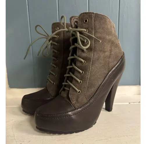 Women's DbDk Brown Heel Boots Size 8 Canvas And Vegan Leather Booties