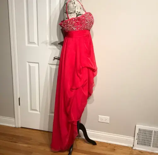 La Joi Mode La Joli Mode Colorful Coastal Chiffon Beads Embellished Vintage y2k High Low Formal Evening Draped Prom