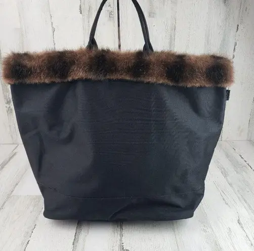 Murval Paris Black Faux Fur Tote Bag Women's Purse Monogram RSL