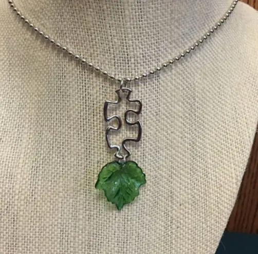 Puzzle Piece Green Leaf Necklace