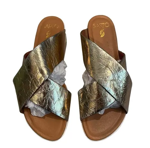 SARTO by Franco Sarto Dyanna Platform Slide Sandal in Gold Leather, Sz 9 White