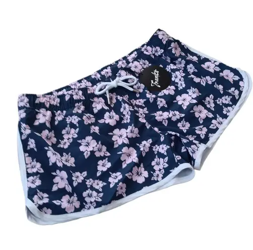 Franks Navy Blue Pink Oahu Floral Print Swim Athletic Board Shorts Size Large