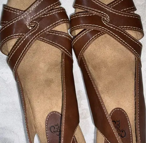 Mountain Sole Women’s Brown 3” Wedge Strappy Sling Back Open Toe Sandals 9.5