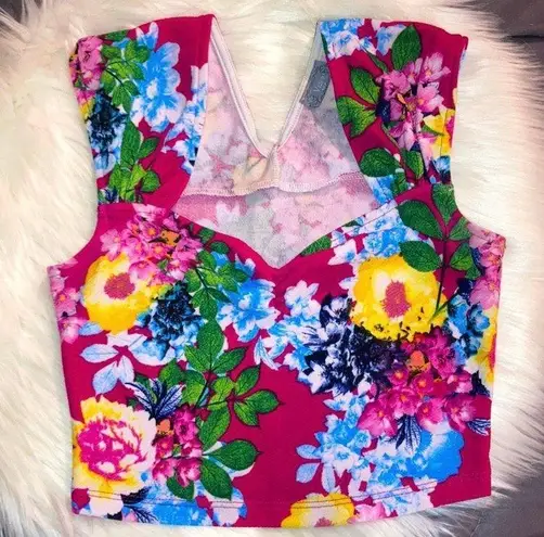 Two Piece Bodycon Pink Floral Pencil Skirt & Crop Top Set Size Small Multiple