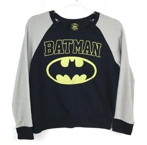 DC Comics Batman  Black Gray French Terry Raglan Long Sleeve Top Small