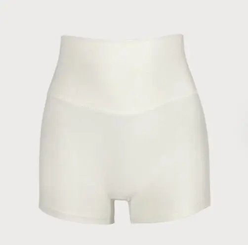 BERLOOK White High Waist Ribbed Yoga Shorts 4” 14 Size XS