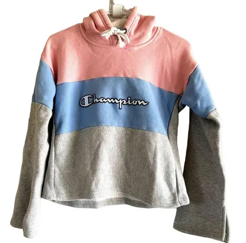 Champion  Reverse Weave Colorblock Cropped Hoodie Cotton Pink Blue Gray Small