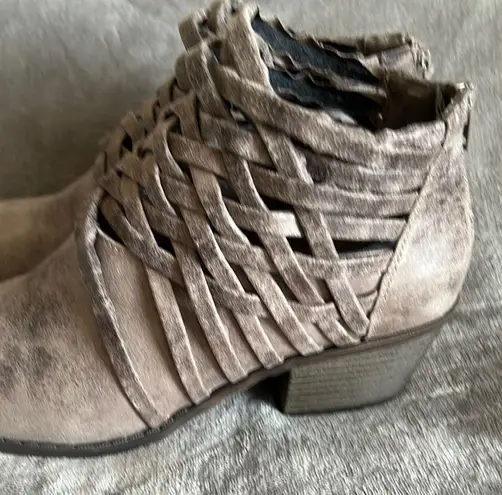 Fergalicious Brown Heeled Boots with Vintage Woven Detail