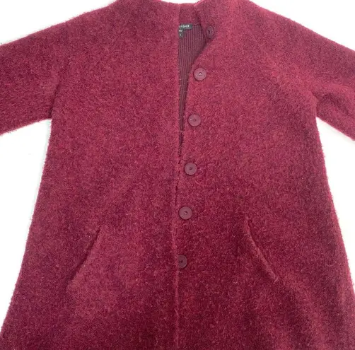 Eileen Fisher  Burgundy Wool Fuzzy Snap Front Sweater Coat S