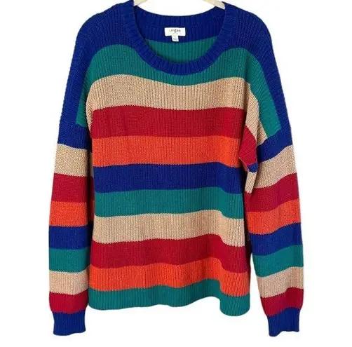 Umgee  Women’s Colorful Colorblock Crewneck Sweater Size Large