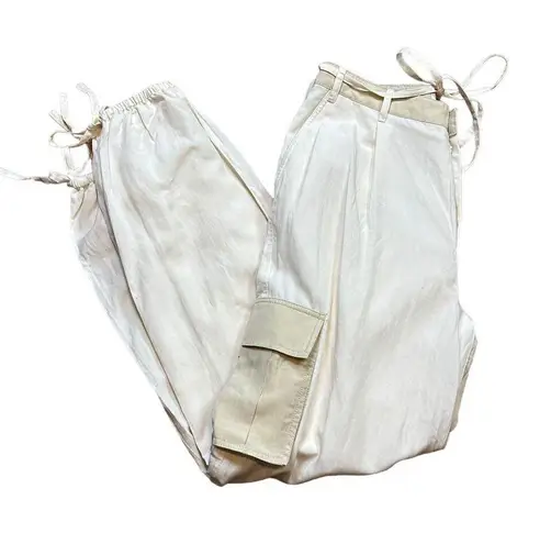 L'Academie Lena Cargo Pant White MEDIUM Jogger Linen Blokette Baggy $228 NEW