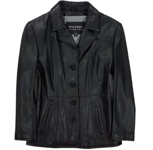 wilson's leather  Black Leather Button Down Blazer Jacket