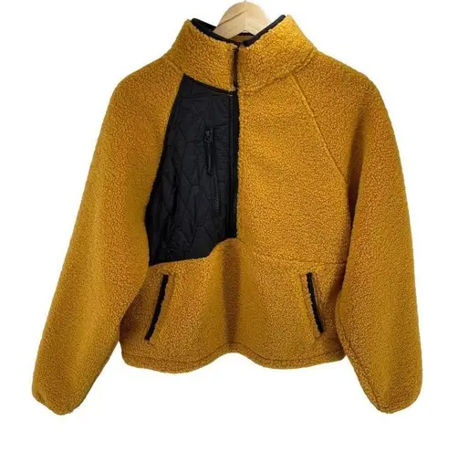 Joy Lab Women Sherpa sweatshirt pullover half zip Long Sleeve High Neck Yellow S