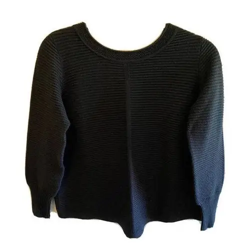 Cyrus Black Long Sleeve Round Neck Ribbed Tight Knit Sweater Size Petite Medium