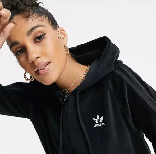 Adidas  Originals velour terry black zip crop hoodie in black XS