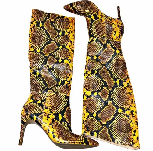 Steve Madden  Kimari Snakeskin Heeled Knee High Boots Mustard Yellow Sz 6.5