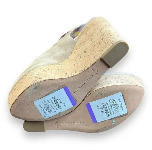 Veronica Beard $395 Women's Beige Dali Peep Toe Platform Wedge Sandal Shoes 7