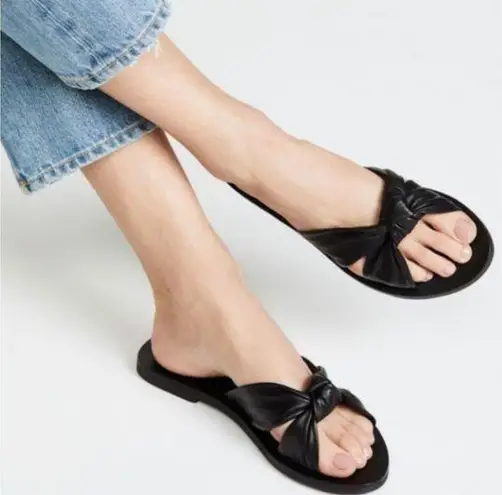 Sol Sana Black Leather Paradise Slide Sandals