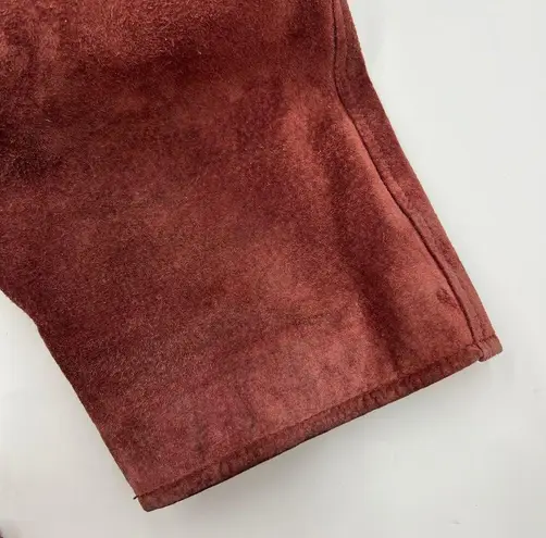 Henri Bendel Vintage Suede Coat Red Leather Belted Double Breasted Cherry