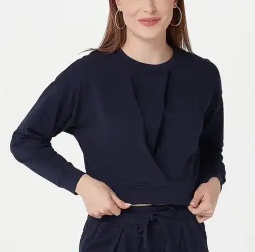 Bishop and Young Sweatshirt Navy Blue Cozy Front-Knot Crewneck Long-Sleeve XL EUC