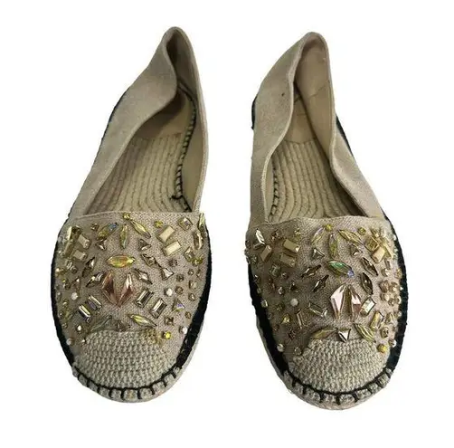 Brian Atwood  Hartwell Jewel Embellished Slip On Espadrille Loafers 10