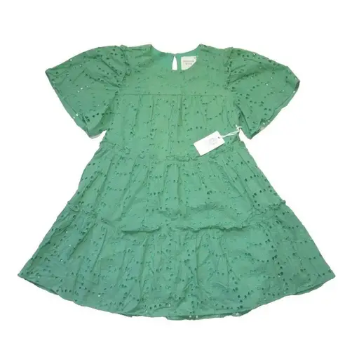 Tuckernuck NWT Hyacinth House Mollie in Green Eyelet Cotton Tiered Mini Dress S