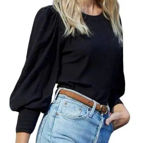 Nation Ltd Nation Puff Sleeve 100% Pima Cotton Pleated Tee Shirt Black Women's Size Medium