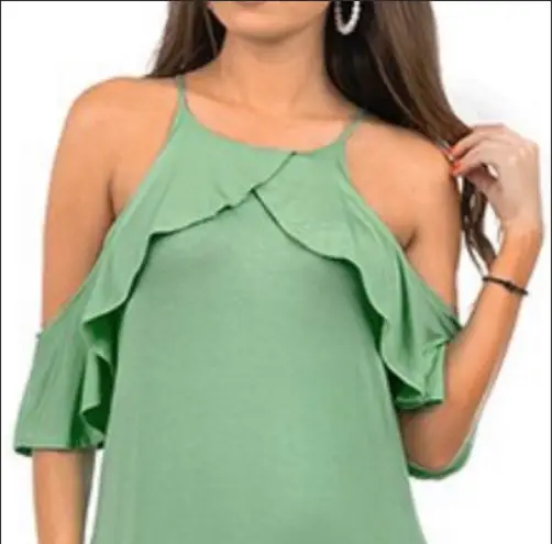 Bee Uniq 🆕Dusty Green Ruffle-Accent Cold Shoulder Maxi M🆕