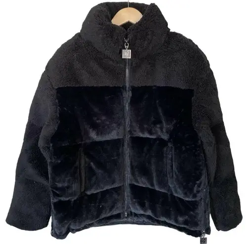 APPARIS x JUICY COUTURE KIM Noir Faux Shearling and Fur Black Coat Zip Large NWT