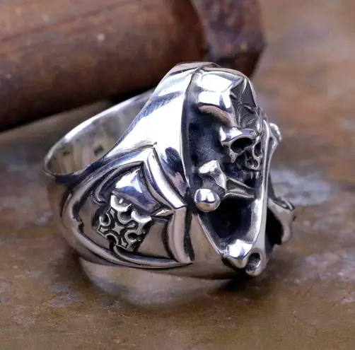 925 Silver Plated Adjustable Skull Ring for Men Women,Punk Hip Hop Ring
