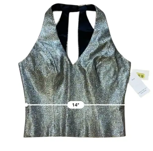 VTG Y2K Cachet Tailored Black Silver & Black Checkered Halter Top Size 6 NWT