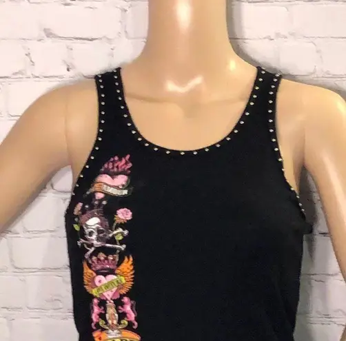 Bejeweled Studded Punk Tank Top Skull Flowers Hearts Flames Eagle XS/S