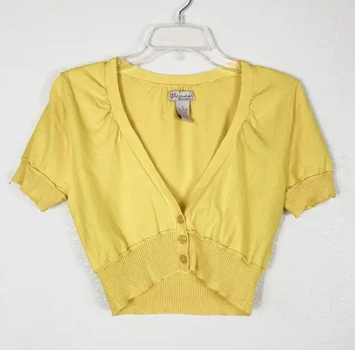 Vintage y2k Yellow Short Sleeve Cropped Button Up Cardigan Top Yellow Size L