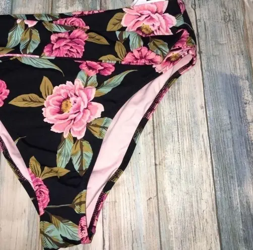 Shade & Shore Floral Tie Black Bikini Bottoms