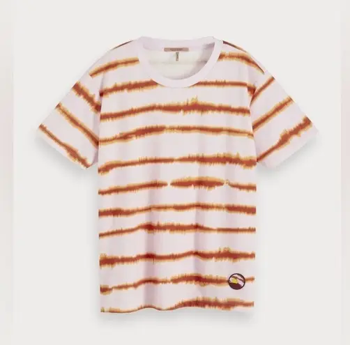 Scotch & Soda Orange Pink Tie-Dye Stripe T-Shirt Size Large