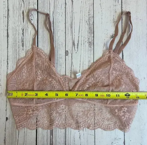 New Ballet Pink Unlined Wireless Plunge Triangle Lace Bralette Top Size Large