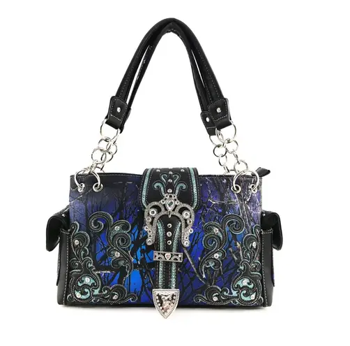 Rhinestone Buckle Branch Camouflage Women's Handbag Purse Blue