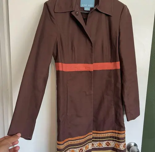 Nine West y2k  brown and orange ribbon trim detail trench jacket Size XS