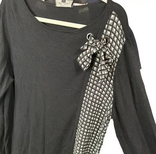 St. John Black Wool Cashmere Geometric Bow Long Sleeve Tunic Pullover Sweater XL