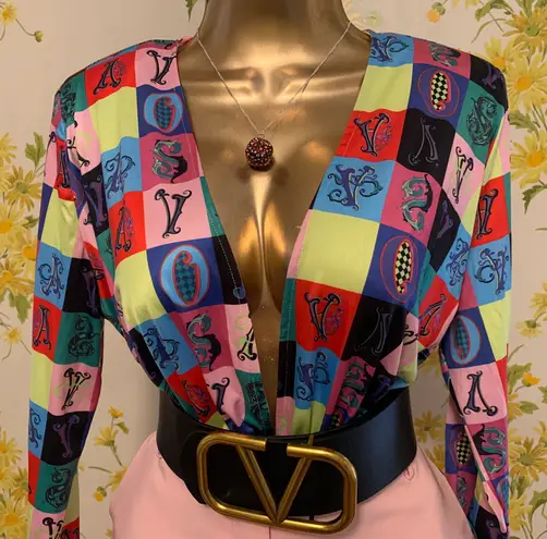 Deep plunge neck colorful bodysuit size L Size L