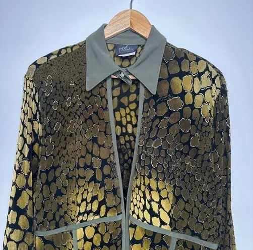 Artex Collection Crocodile Reptile Print Cardigan Blouse Size XXL Green