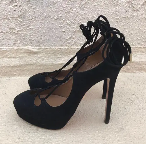 Aquazzura Dancer Plateau women’s black suede lace-up pumps size IT 37.5 US 7.5
