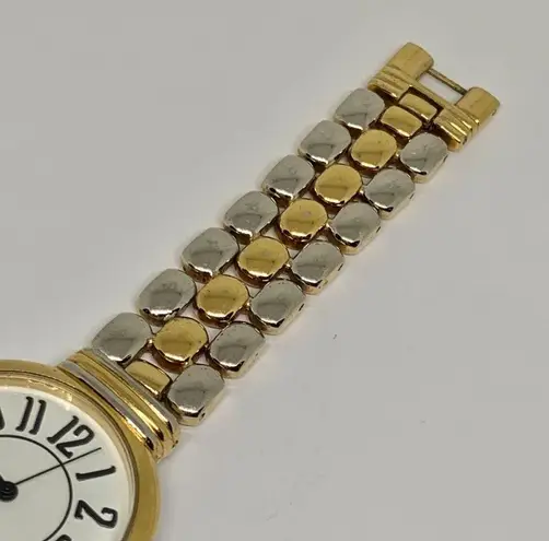 Vintage women’s quartz analog watch silver gold tone 32mm reversible band runs