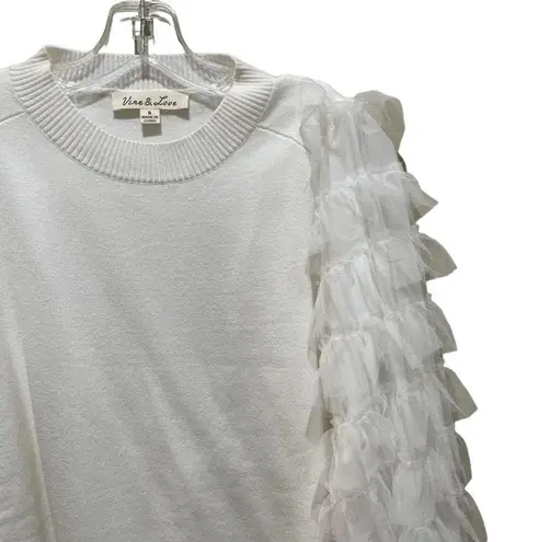 Vine & Love Tulle Sleeve Sweater White Size Small